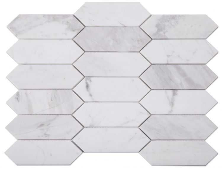 New | Elongated Hexagon | White | Mosaic Sheet Tile | Walls, Interior Floors & Showers