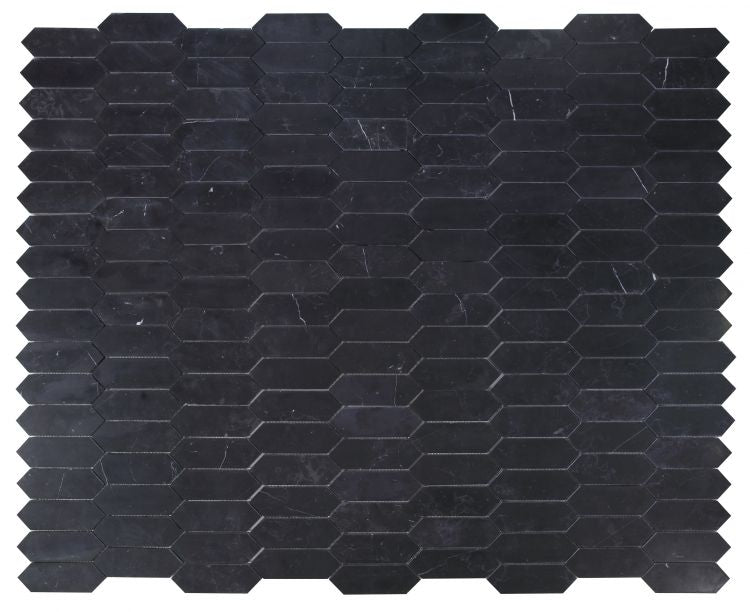 New | Elongated Hexagon | Black | Mosaic Sheet Tile | Walls, Interior Floors & Showers