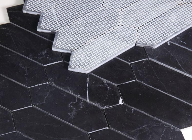 New | Elongated Hexagon | Black | Mosaic Sheet Tile | Walls, Interior Floors & Showers