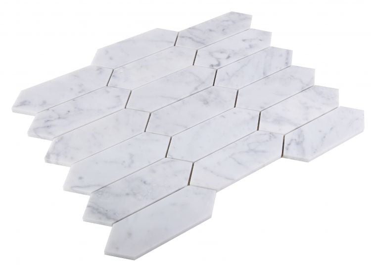 New | Elongated Hexagon | White | Mosaic Sheet Tile | Walls, Interior Floors & Showers