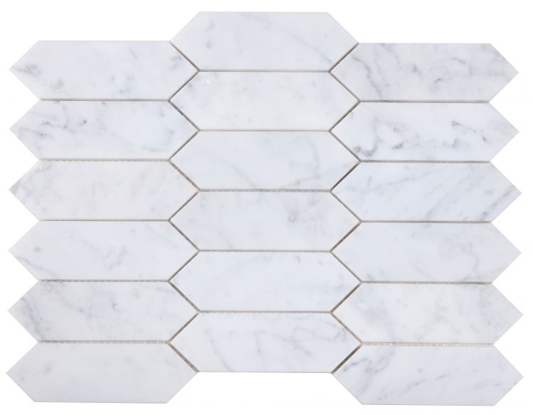 New | Elongated Hexagon | White | Mosaic Sheet Tile | Walls, Interior Floors & Showers