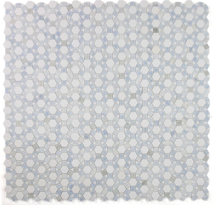 Circular | White & Blue | Mosaic Sheet Tile | Walls, Interior Floors & Showers