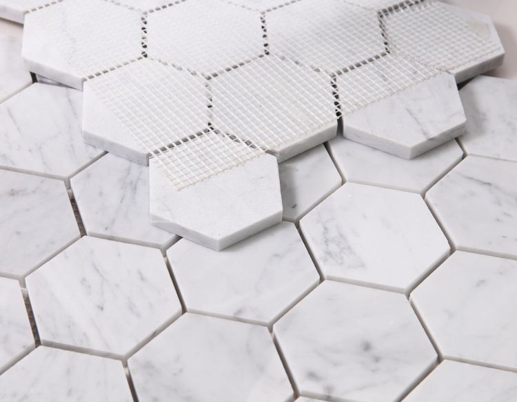 New | Hexagon | White & Gray | Mosaic Sheet Tile | Walls, Interior Floors & Showers