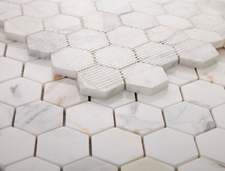 New | Hexagon | Gold & White | Mosaic Sheet Tile | Walls, Interior Floors & Showers