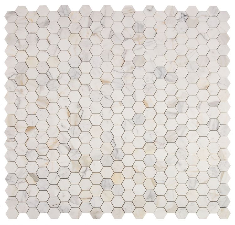 New | Hexagon | Gold & White | Mosaic Sheet Tile | Walls, Interior Floors & Showers