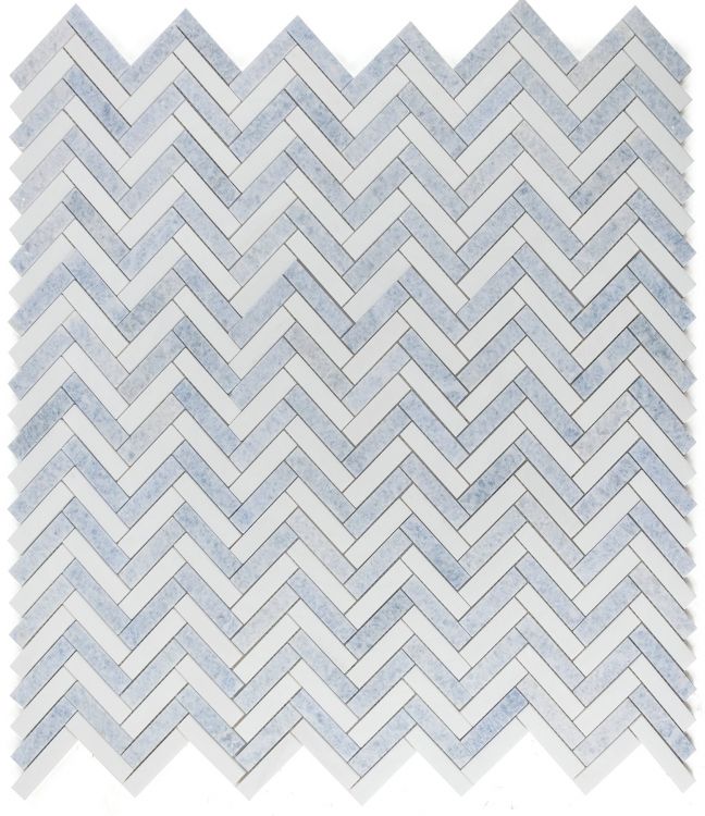 New | Herringbone | Blue & White | Mosaic Sheet Tile | Walls, Interior Floors & Showers