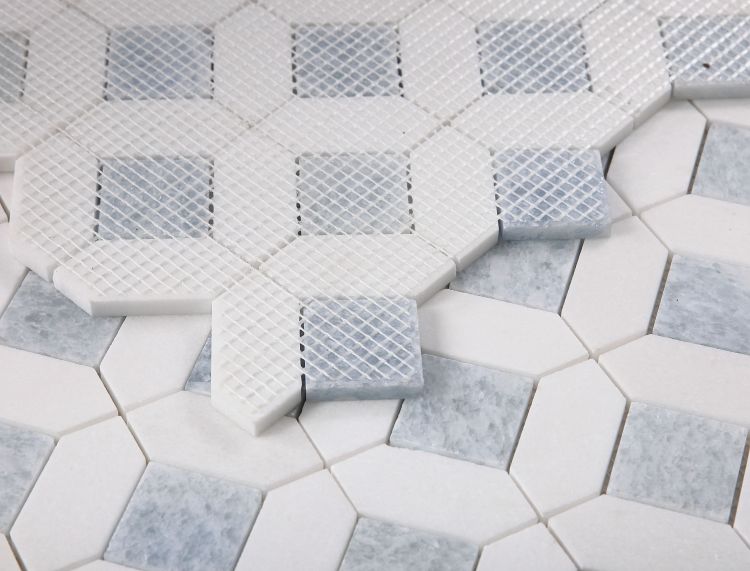 New | Hexagon | Blue & White | Mosaic Sheet Tile | Walls, Interior Floors & Showers