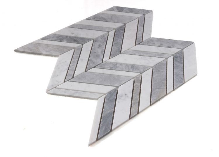 New | Herringbone | Gray & White | Mosaic Sheet Tile | Walls, Interior Floors & Showers