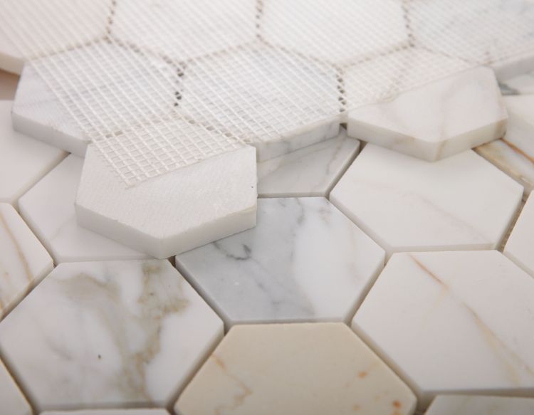 New | Hexagon | White, Gray & Gold | Mosaic Sheet Tile | Walls, Interior Floors & Showers