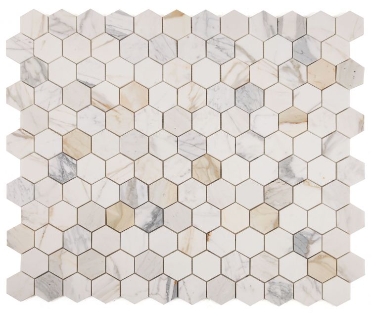 New | Hexagon | White, Gray & Gold | Mosaic Sheet Tile | Walls, Interior Floors & Showers