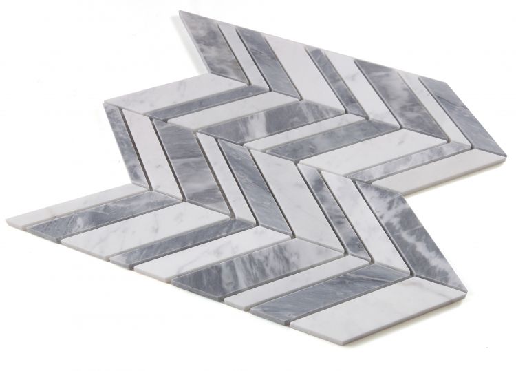 New | Herringbone | White & Gray | Mosaic Sheet Tile | Walls, Interior Floors & Showers