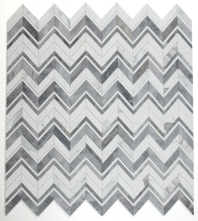 New | Herringbone | White & Gray | Mosaic Sheet Tile | Walls, Interior Floors & Showers