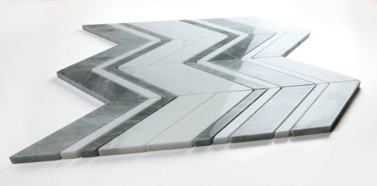 New | Herringbone | White & Gray | Mosaic Sheet Tile | Walls, Interior Floors & Showers