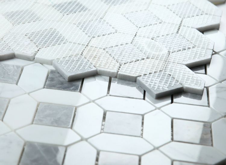 New | Hexagon | Gray & White | Mosaic Sheet Tile | Walls, Interior Floors & Showers
