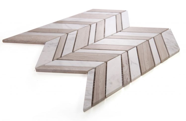 New | Herringbone | White, Gray & Beige | Mosaic Sheet Tile | Walls, Interior Floors & Showers
