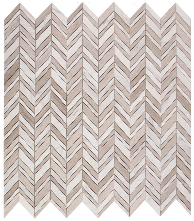 New | Herringbone | White, Gray & Beige | Mosaic Sheet Tile | Walls, Interior Floors & Showers