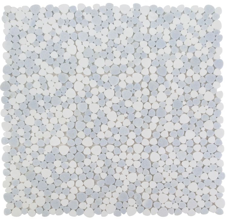 New | Pebble | Light Blue & White | Mosaic Sheet Tile | Walls, Interior Floors, & Showers