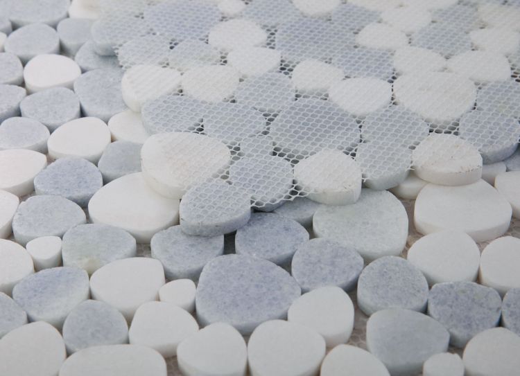 New | Pebble | Light Blue & White | Mosaic Sheet Tile | Walls, Interior Floors, & Showers