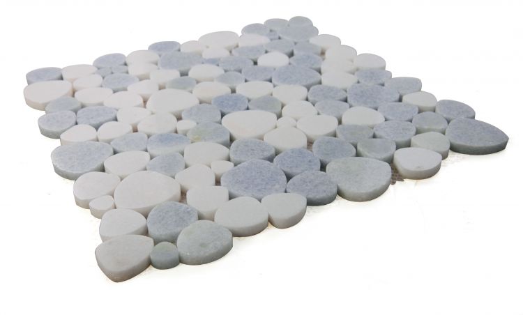 New | Pebble | Light Blue & White | Mosaic Sheet Tile | Walls, Interior Floors, & Showers