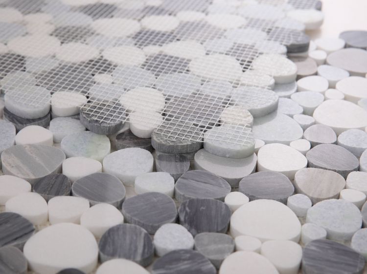 New | Pebble | Gray, White, & Blue | Mosaic Sheet Tile | Walls, Interior Floors, & Showers