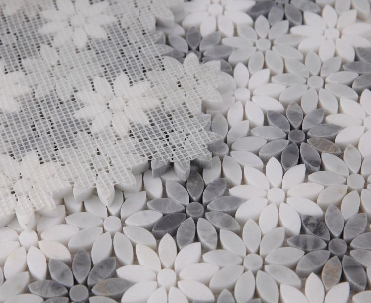 New | Flower | Gray & White | Mosaic Sheet Tile | Walls, Interior Floors & Showers