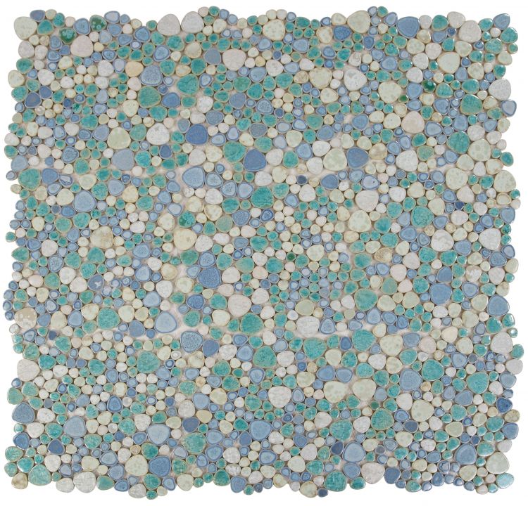 New | Pebble | Blue & Green | Mosaic Sheet Tile | Walls, Floors, Showers, Pools & Pool Liners