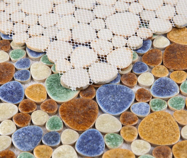 New | Pebble | Beige, Red & Blue | Mosaic Sheet Tile | Walls, Floors, Showers, Pools & Pool Liners