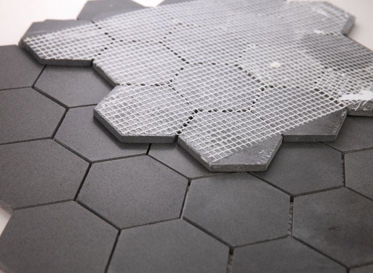 New | Hexagon | Gray & Black | Mosaic Sheet Tile | Walls, Interior Floors & Showers