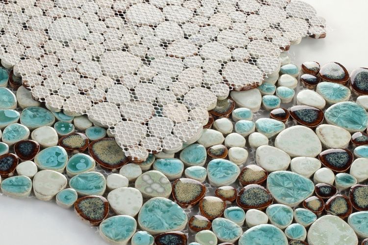 New | Pebble | Green & Beige | Mosaic Sheet Tile | Walls, Interior Floors, Showers, Pools & Pool Liners