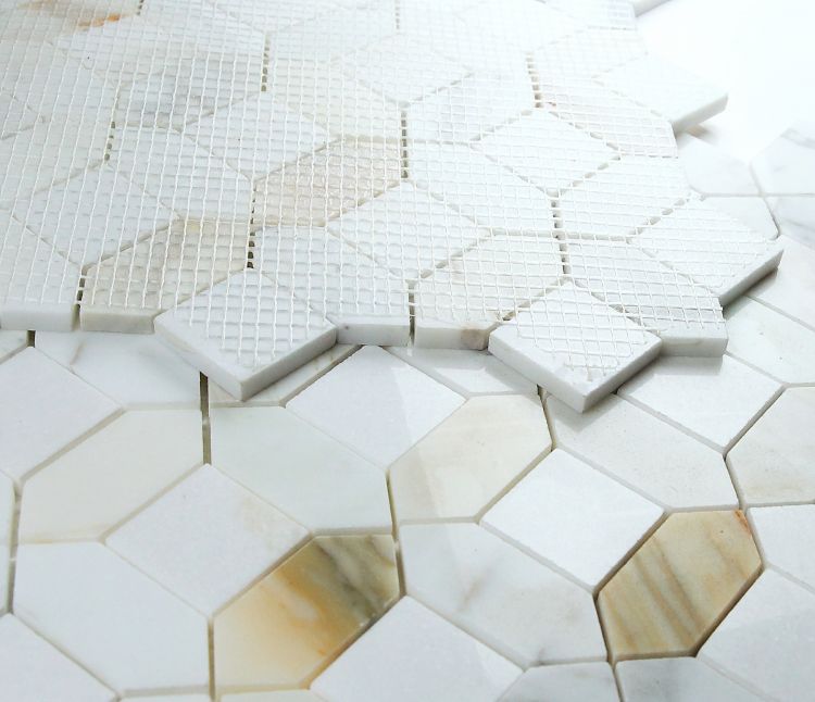 New | Hexagon | White & Gold | Mosaic Sheet Tile | Walls, Interior Floors & Showers