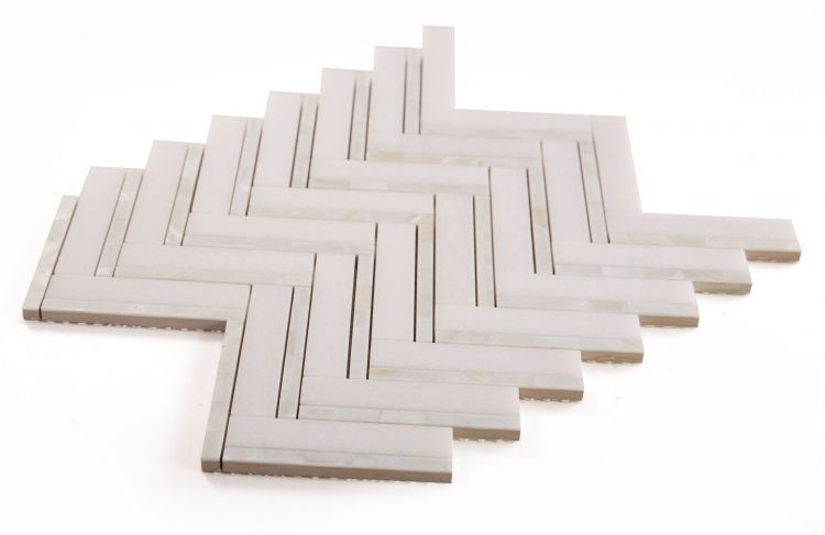 New | Herringbone | White & Tan | Mosaic Sheet Tile | Interior Walls & Shower Walls