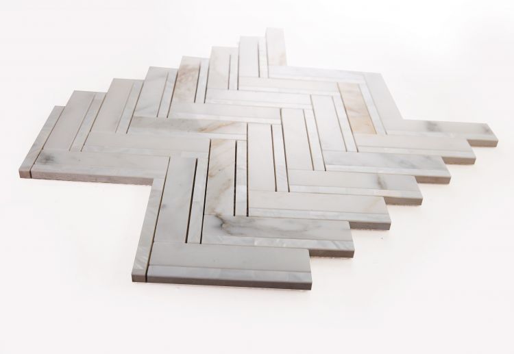 New | Herringbone | White & Gold | Mosaic Sheet Tile | Interior Walls & Shower Walls