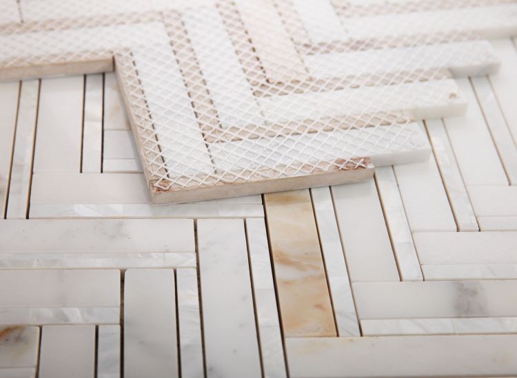 New | Herringbone | White & Gold | Mosaic Sheet Tile | Interior Walls & Shower Walls