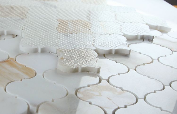 New | Arabesque | White & Gold | Mosaic Sheet Tile | Walls, Interior Floors, & Showers