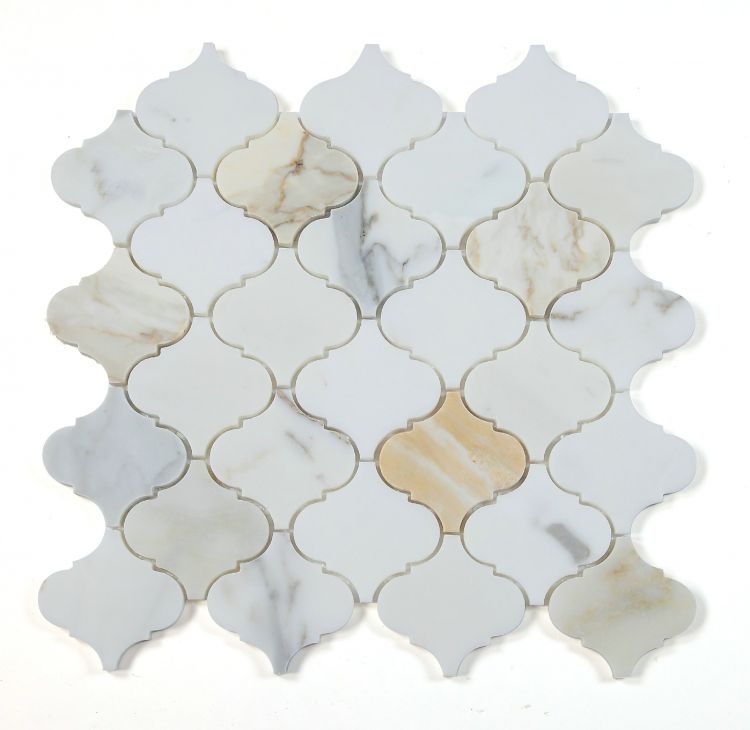 New | Arabesque | White & Gold | Mosaic Sheet Tile | Walls, Interior Floors, & Showers