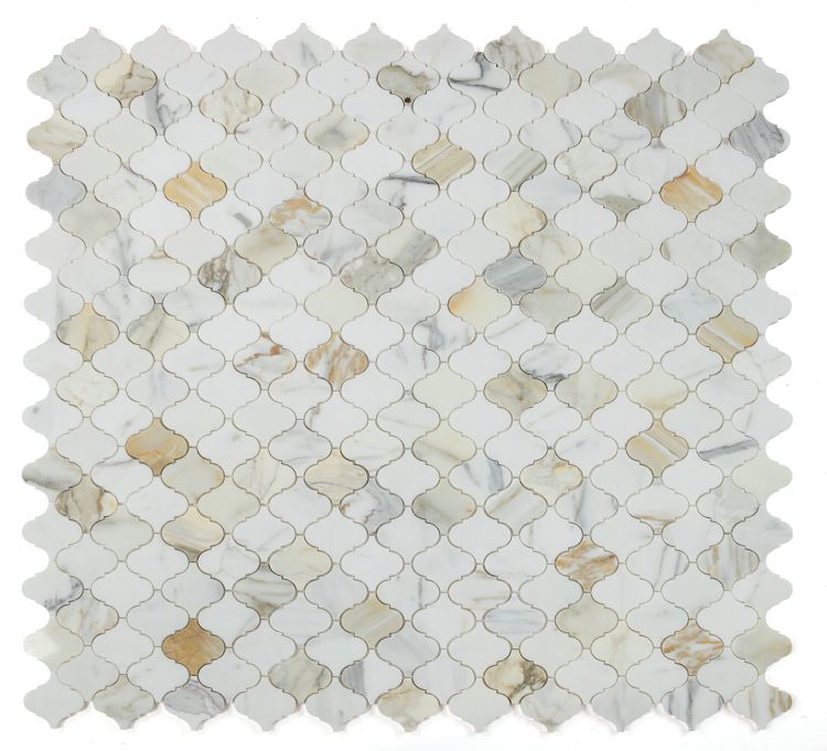 New | Arabesque | White & Gold | Mosaic Sheet Tile | Walls, Interior Floors, & Showers