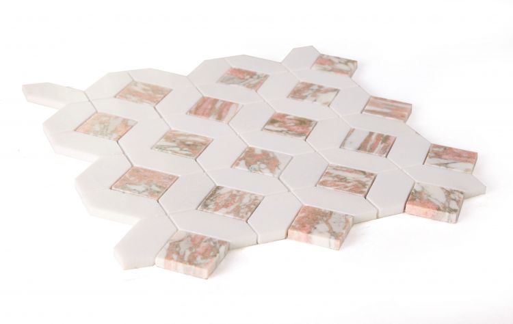 New | Hexagon | Red & White | Mosaic Sheet Tile | Walls, Interior Floors & Showers