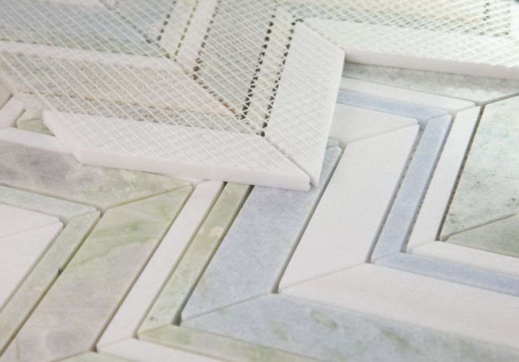 New | Herringbone | Green, Blue & White | Mosaic Sheet Tile | Walls, Interior Floors & Showers