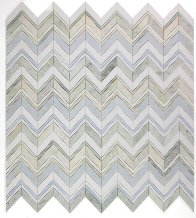 New | Herringbone | Green, Blue & White | Mosaic Sheet Tile | Walls, Interior Floors & Showers