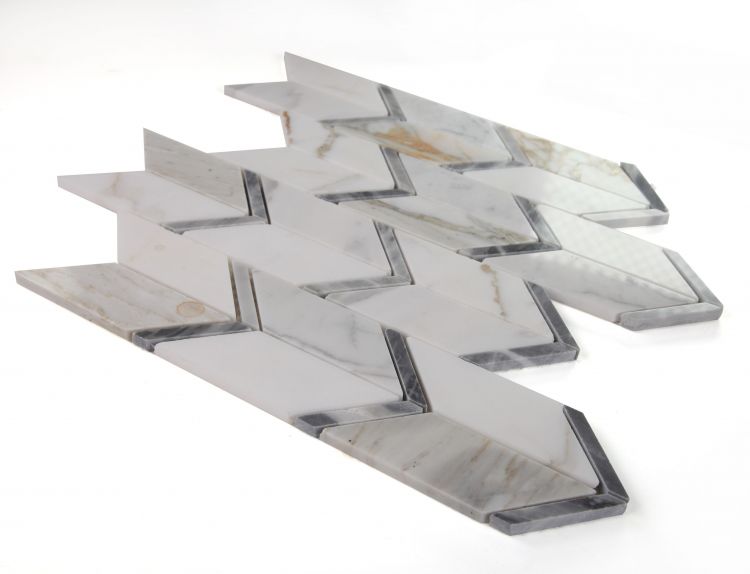 New | Chevron & Herringbone | White & Gray | Mosaic Sheet Tile | Walls, Interior Floors, & Showers