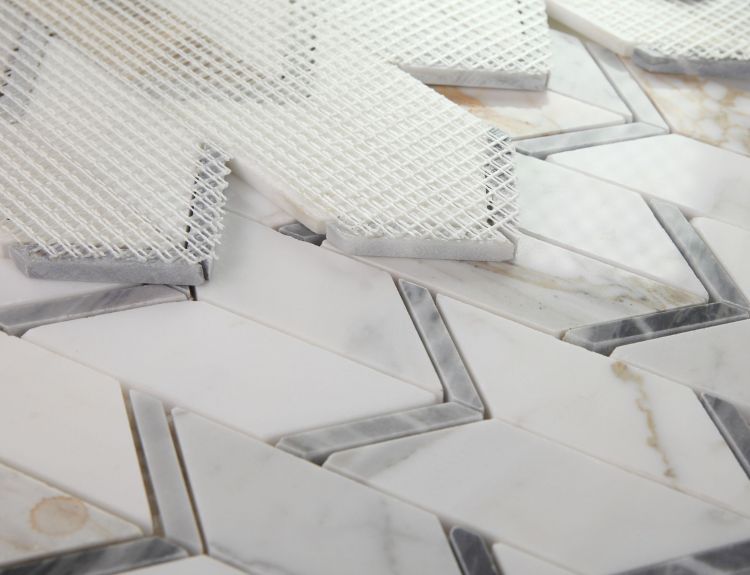 New | Chevron & Herringbone | White & Gray | Mosaic Sheet Tile | Walls, Interior Floors, & Showers