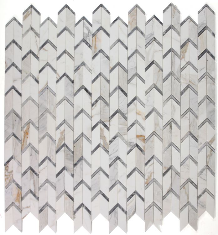 New | Chevron & Herringbone | White & Gray | Mosaic Sheet Tile | Walls, Interior Floors, & Showers