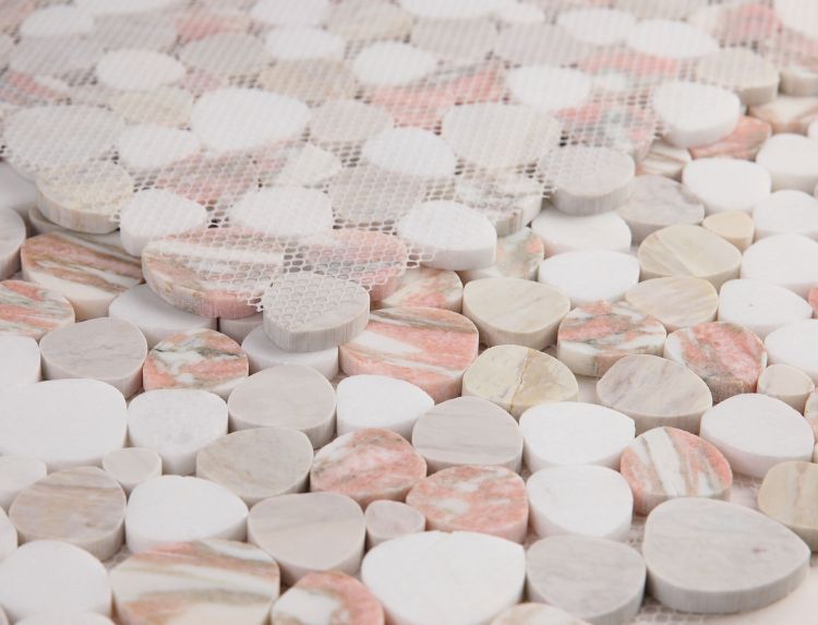 New | Pebble | Red & White | Mosaic Sheet Tile | Walls, Interior Floors, & Showers