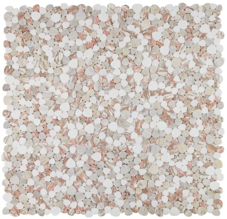 New | Pebble | Red & White | Mosaic Sheet Tile | Walls, Interior Floors, & Showers