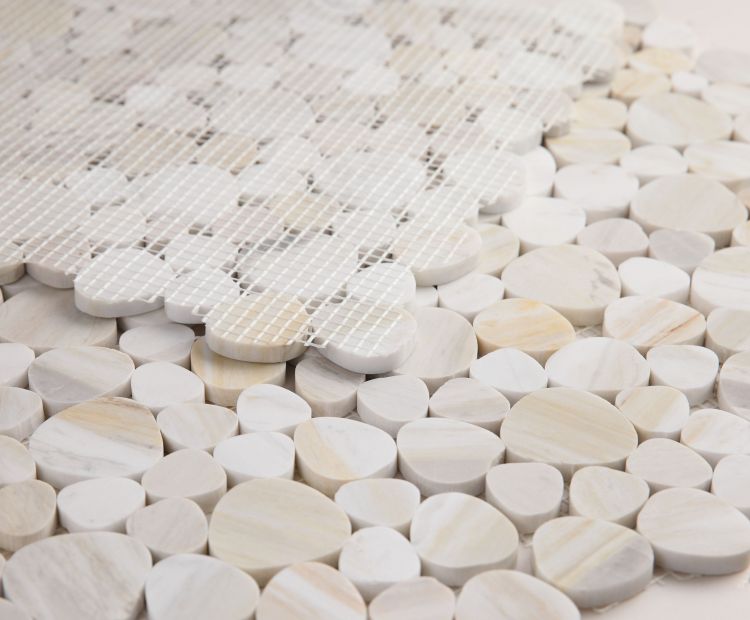 New | Pebble | White & Tan | Mosaic Sheet Tile | Walls, Interior Floors, & Showers