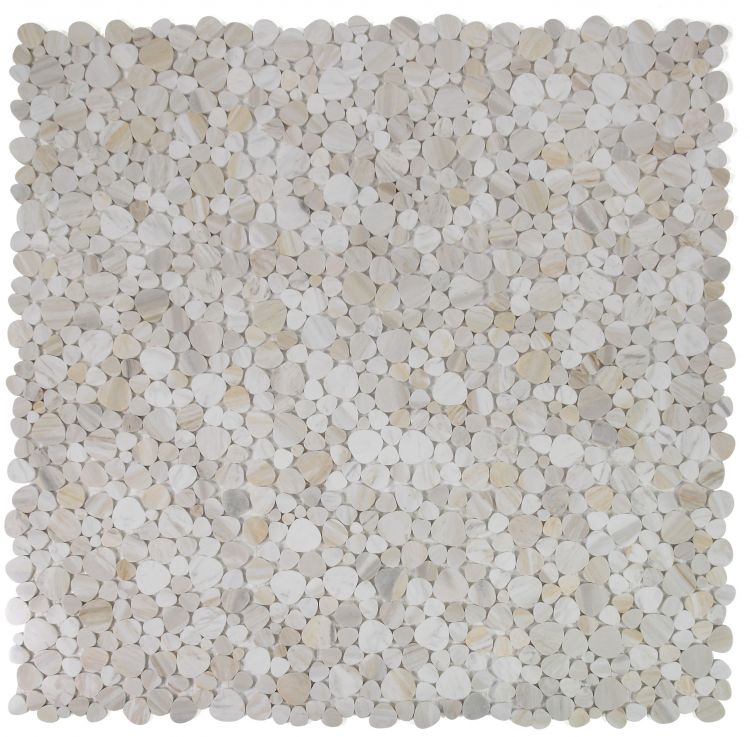 New | Pebble | White, Tan & Gray | Mosaic Sheet Tile | Walls, Interior Floors, & Showers