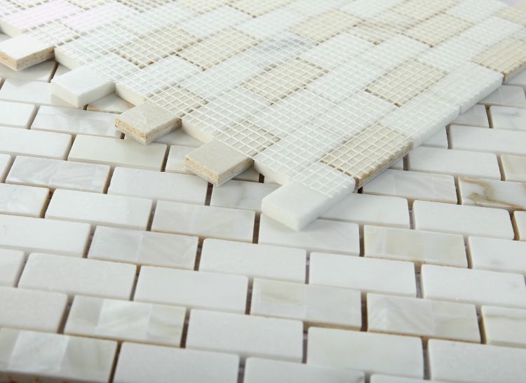 New | Brick | White & Gold | Mosaic Sheet Tile | Interior Walls & Shower Walls