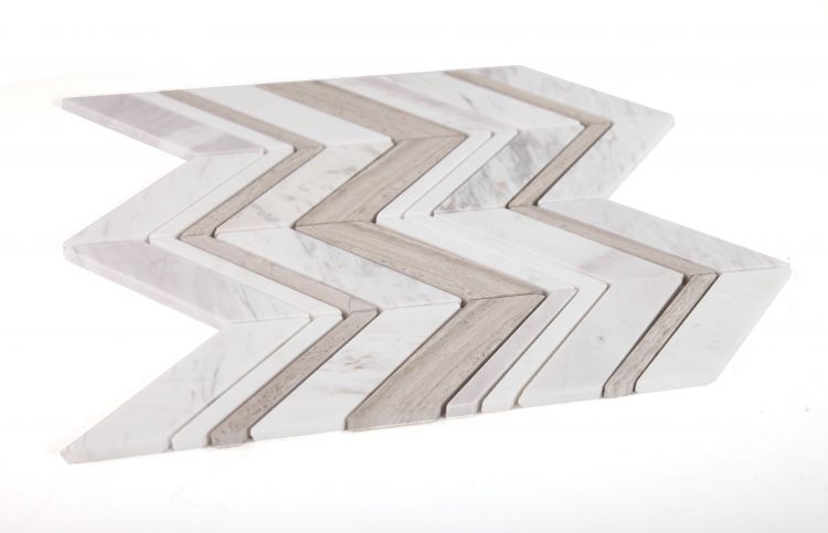New | Herringbone | White, Gray & Beige | Mosaic Sheet Tile | Walls, Interior Floors & Showers