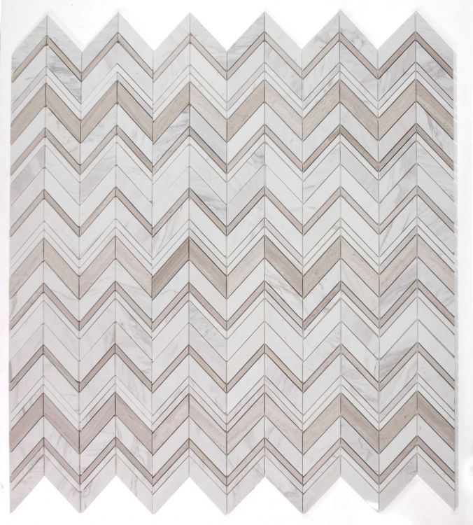 New | Herringbone | White, Gray & Beige | Mosaic Sheet Tile | Walls, Interior Floors & Showers