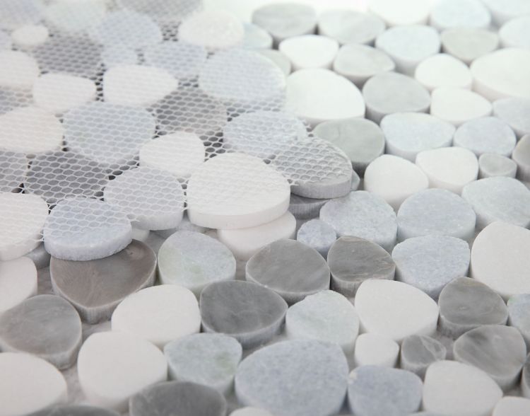 New | Pebble | Gray, Blue, & White | Mosaic Sheet Tile | Walls, Interior Floors, & Showers